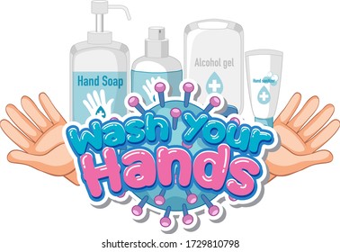 Font Design Word Wash Your Hands Stock Vector (Royalty Free) 1729810798 ...