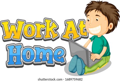Diseño de fuentes para el trabajo de palabras en casa con el niño feliz en la ilustración de la computadora