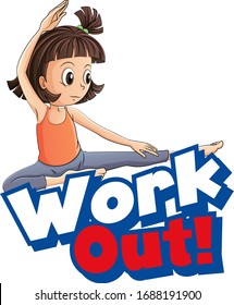 Font design for word work out with kid doing exercise illustration