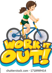 Diseño de fuentes para la palabra trabaje con la chica en la ilustración de bicicleta
