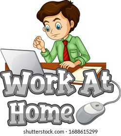 Font design for work at home with businessman and his computer illustration