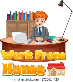Font design for work from home with man working on the desk illustration