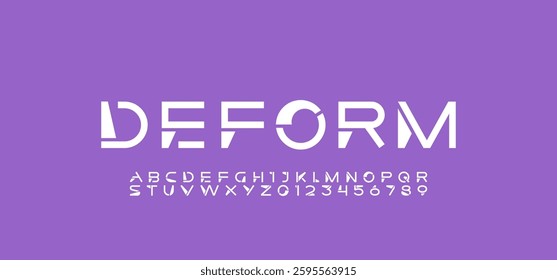 Font digital cyber alphabet, cyberpunk letters A, B, C, D, E, F, G, H, I, J, K, L, M, N, O, P, Q, R, S, T, U, V, W, X, Y, Z and futuristic numerals 0, 1, 2, 3, 4, 5, 6, 7, 8, 9, vector illustration