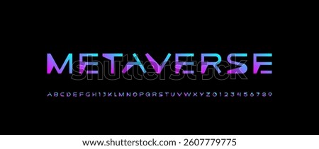 Font digital cyber alphabet, cyberpunk bright letters A, B, C, D, E, F, G, H, I, J, K, L, M, N, O, P, Q, R, S, T, U, V, W, X, Y, Z and futuristic numerals 0, 1, 2, 3, 4, 5, 6, 7, 8, 9, vector illustra