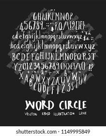 Font doodle Brush illustration circle form wallpaper background line sketch style set on chalkboard