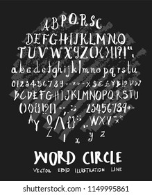 Font doodle Brush illustration circle form wallpaper background line sketch style set on chalkboard