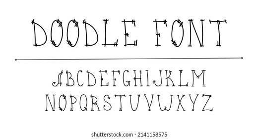 Font Doodle Caligraphy Typeset. Hand Drawn Lettering Ink Scribble Set.