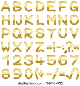 FONT - easy rounded golden capital letters - isolated vector illustration on white background.
