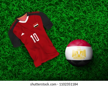 font of Egypt soccer jersey shirt with soccer ball on grass. Concept for national football team uniform or sport template in vector illustration.
