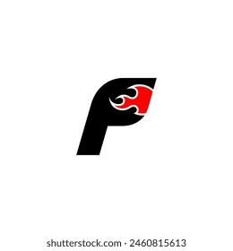 font F logo template with fire in flat style black color and red color