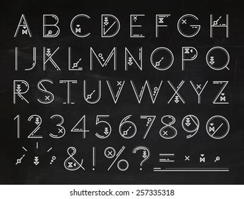 Font of flat lines the entire alphabet stylized drawing with chalk