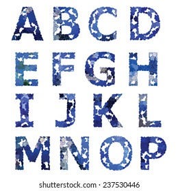 Font. Flower design vector illustration in blue colors.