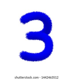 Font fluffy and furry vector blue number 3