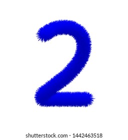 Font fluffy and furry vector blue number 2