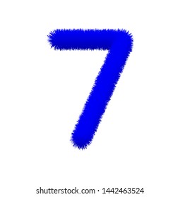 Font fluffy and furry vector blue number 7