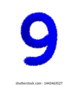 Font fluffy and furry vector blue number 9