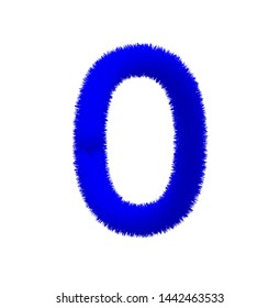 Font fluffy and furry vector blue number 0