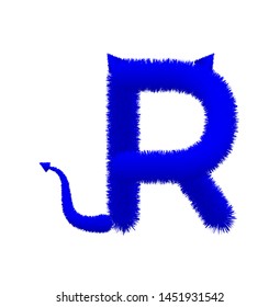 Font fluffy and furry vector blue capital R