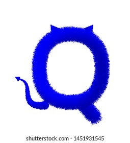 Font fluffy and furry vector blue capital Q