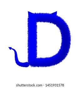 Font fluffy and furry vector blue capital D