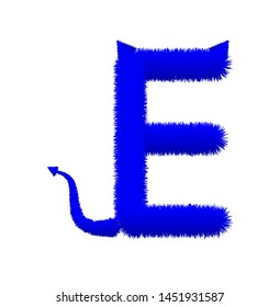 Font fluffy and furry vector blue capital E