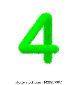 Font fluffy and furry vector green number 4