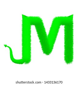 Font fluffy and furry vector green capital M