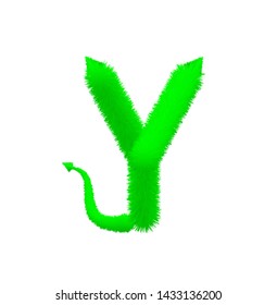 Font fluffy and furry vector green capital Y