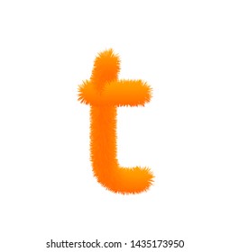 Font fluffy and furry vector orange lowercase t