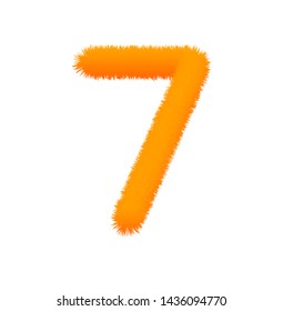 Font fluffy and furry vector orange number 7