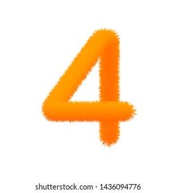 Font fluffy and furry vector orange number 4