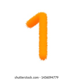 Font fluffy and furry vector orange number 1