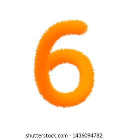 Font fluffy and furry vector orange number 6