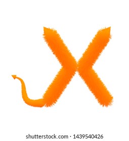 Font fluffy and furry vector orange capital X