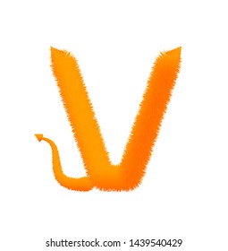 Font fluffy and furry vector orange capital V