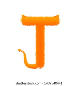 Font fluffy and furry vector orange capital T