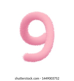 Font fluffy and furry vector pink number 9