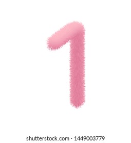 Font fluffy and furry vector pink number 1