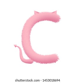 Font fluffy and furry vector pink capital C