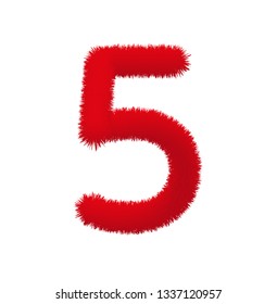 Font fluffy and furry vector red number 5