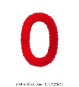 Font fluffy and furry vector red number 0