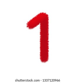Font fluffy and furry vector red number 1