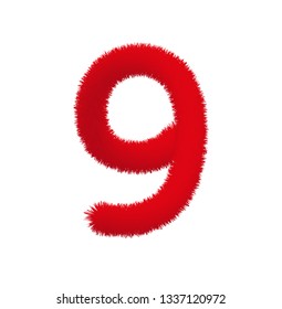 Font fluffy and furry vector red number 9