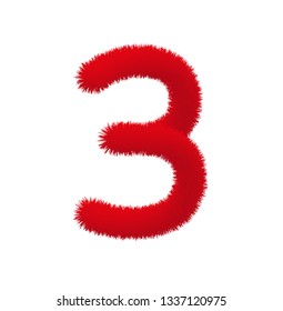 Font fluffy and furry vector red number 3
