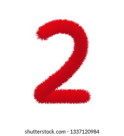 Font fluffy and furry vector red number 2