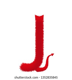 Font fluffy and furry vector red capital J