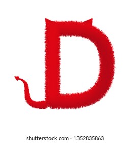 Font fluffy and furry vector red capital D