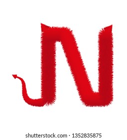 Font fluffy and furry vector red capital N