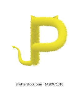 Font fluffy and furry vector yellow capital P