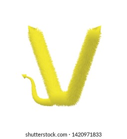 Font fluffy and furry vector yellow capital V